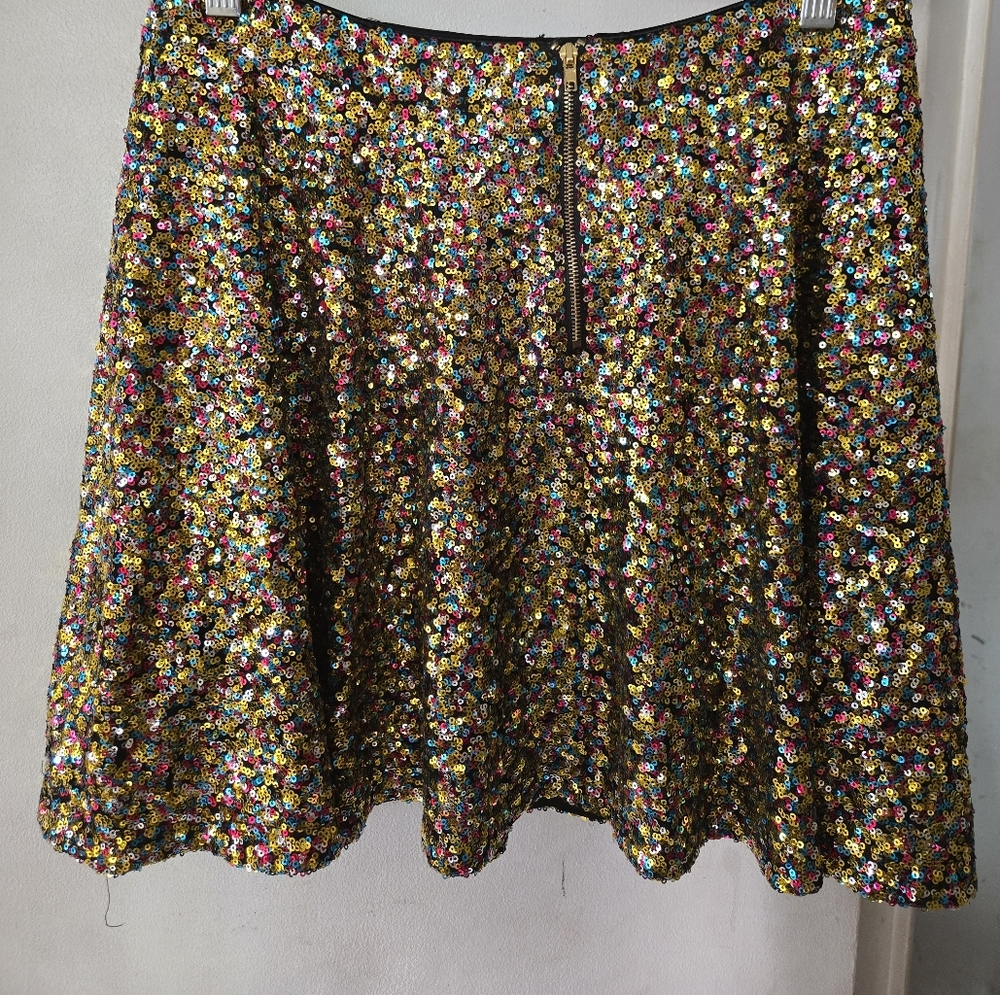 Nasty Gal Brown Green Sequin Skater Mini Skirt